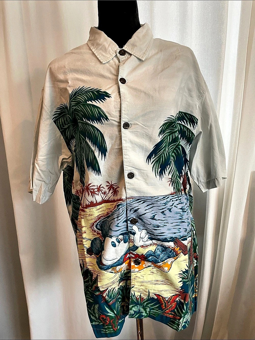 Vintage Walt Disney World Hawaiian shirt Tropical Mickey Mouse Shirt Size Large